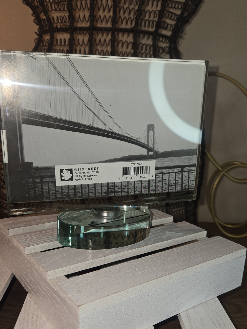 Rotating Glass Photo Frame Accent in Clear/Green